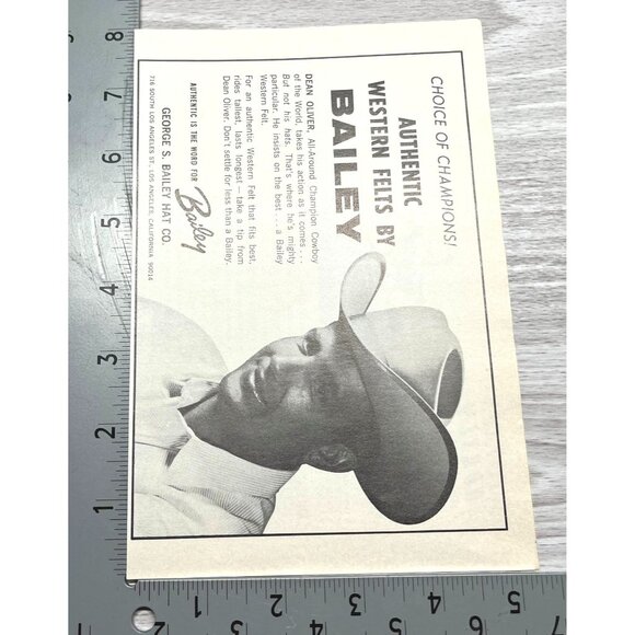 George S Bailey Hat Co Vtg Print Ad 1960s Dean Bailey Rodeo Star Western Felts - Picture 2 of 6
